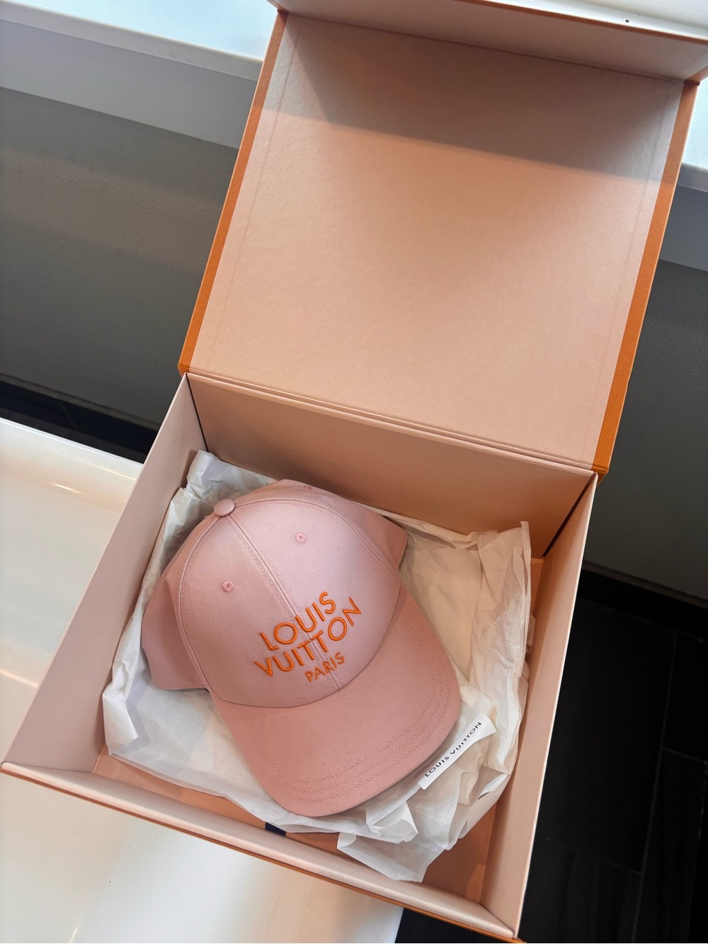 Louis Vuitton Pink and Orange Logo Cap